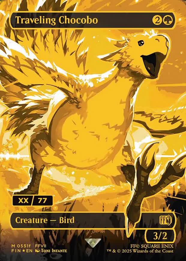 Carta Traveling Chocobo, Neon Ink dourada, Magic: The Gathering